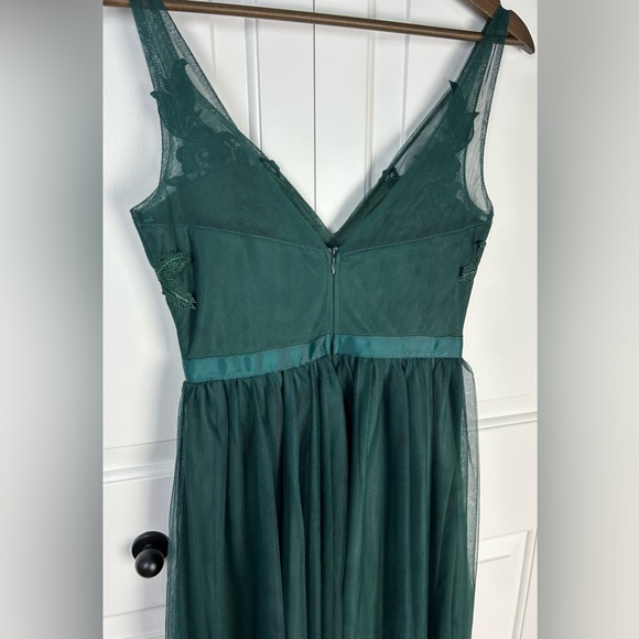 Green Tulle Mini Dress With Embroidered Flowers - Picture 4 of 6